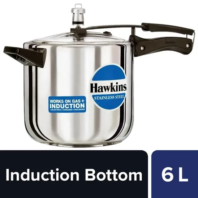 Hawkins Stainless Steel Inner Lid Pressure Cooker - Induction Base, With Handle, Silver, HSS60, 6 l-1.webp